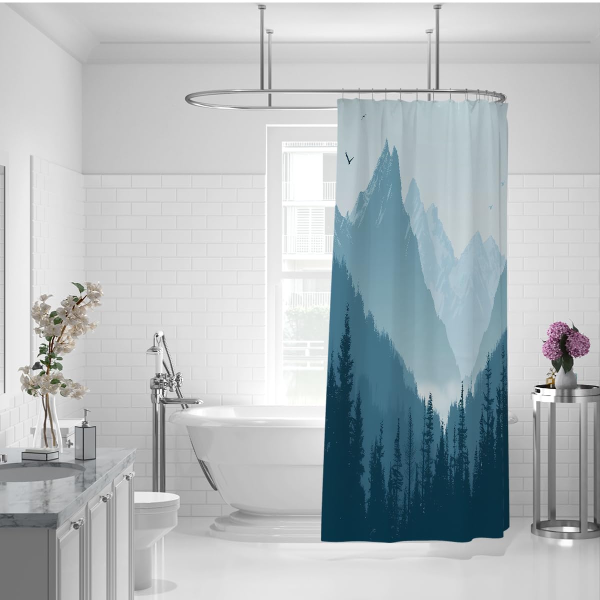Rideau de Douche forêt brumeuse pour Salle de Bain 180 x 180 cm
