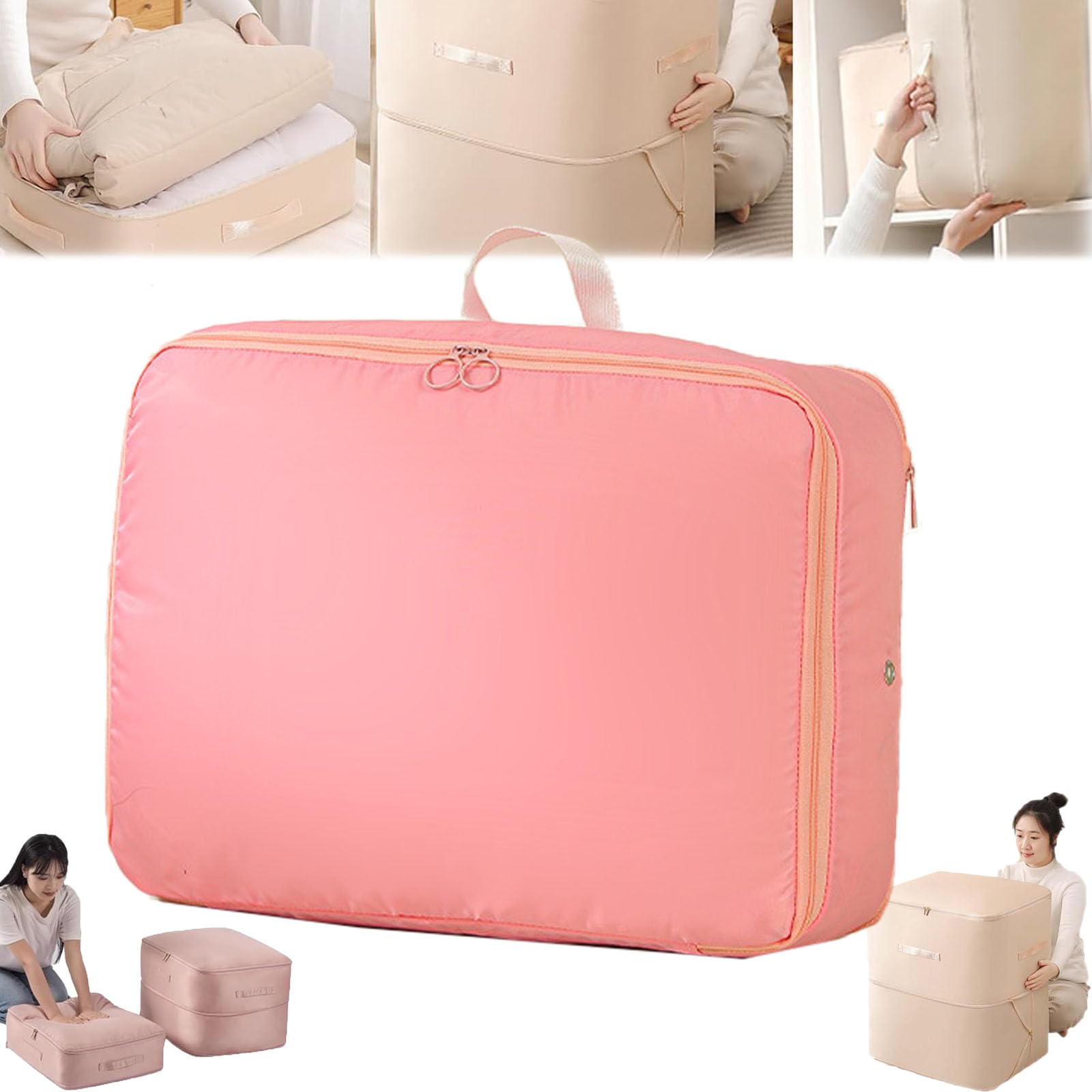Ultra Space Saving Self Compression Organizer, Self Compression Bags Lightweight Vacation Travel Essentials, For Comforters, Clothes, Blankets (Pink-Down-filled garment, XL)