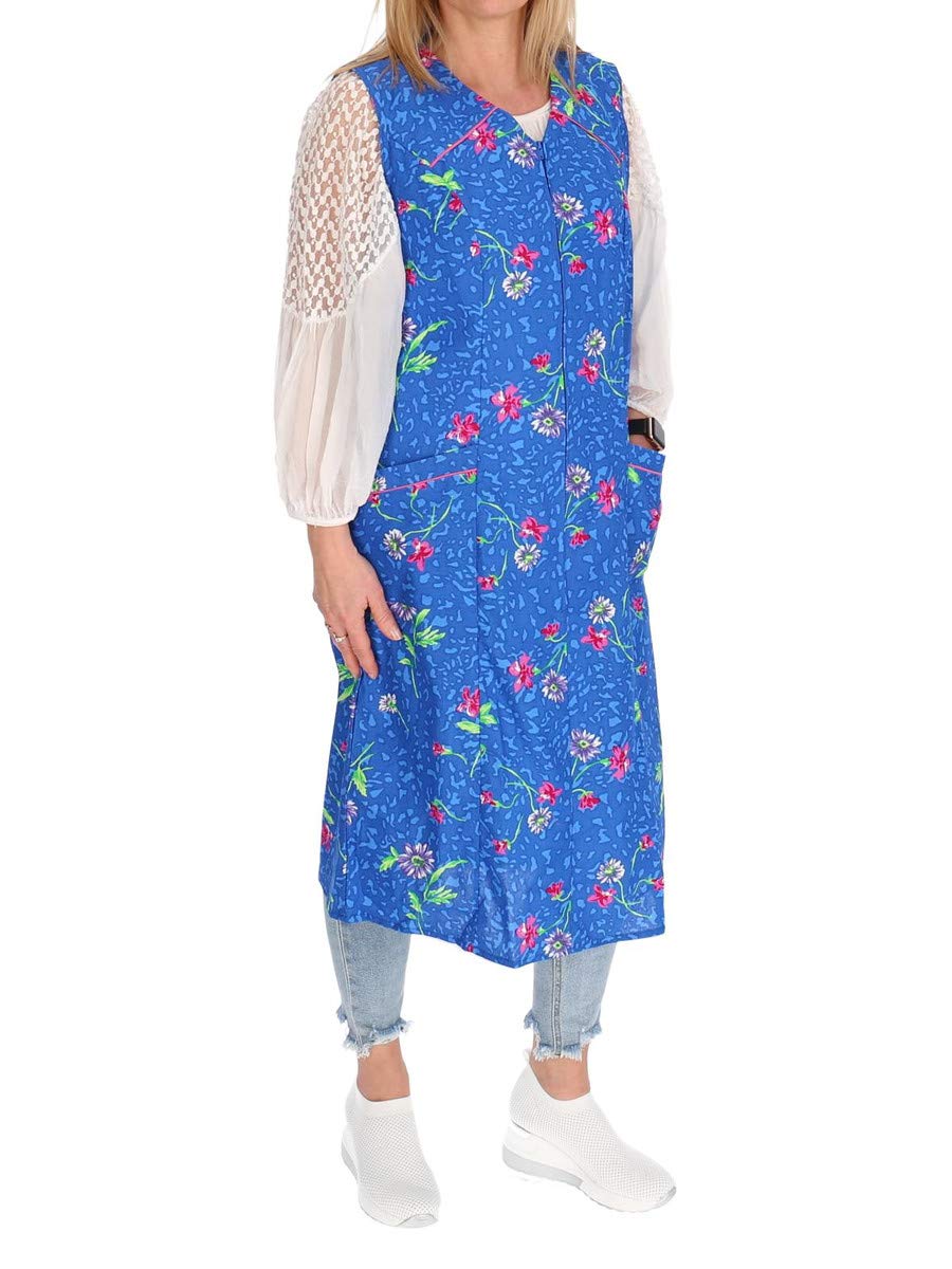 Zip smock zip house dress cotton apron cooking apron - Multicolour - S, blue - Image 3