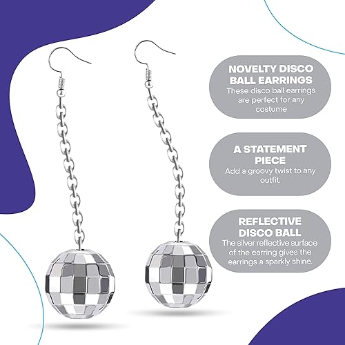 Miniatura 7 de Rave Envy Aretes de bola de discoteca para mujer, trajes de discoteca de Halloween de los años 70, accesorios de disfraz para hombres, elección