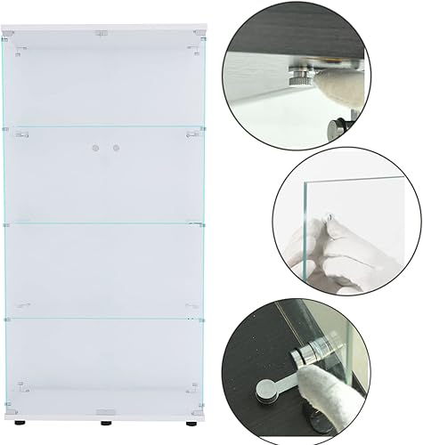 Miniatura 5 de Modernos estantes de cristal de 4 niveles con dos puertas con puerta de pie para encimera de vidrio Curio para sala de estar, dormitorio, oficina