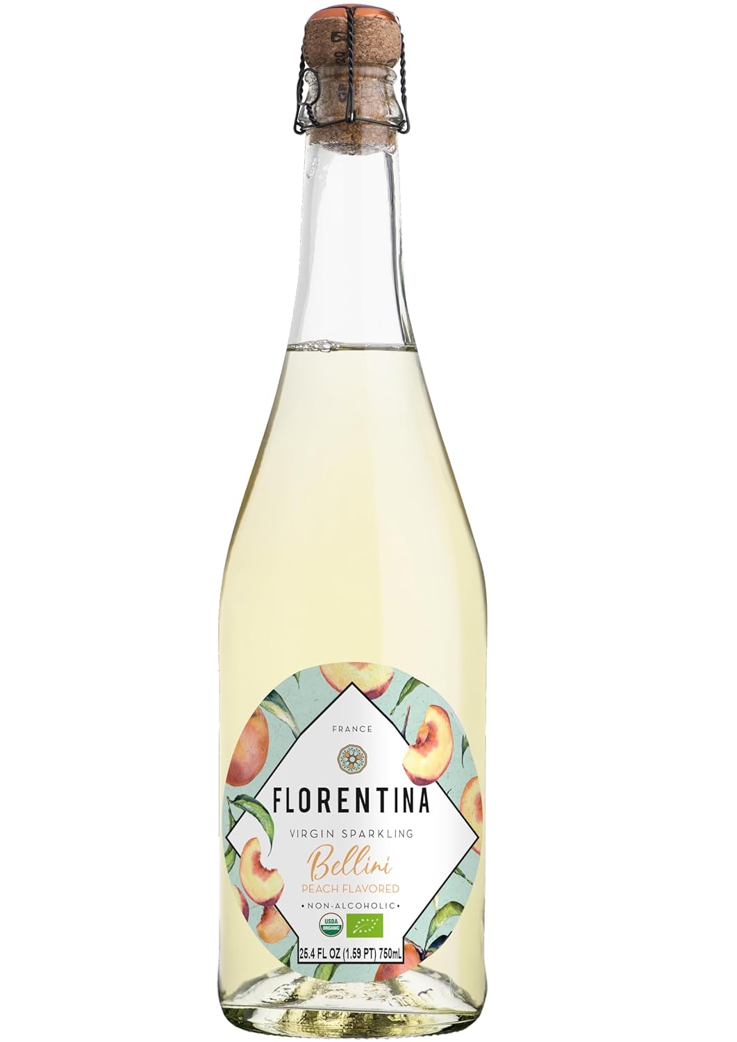 FLORENTINA: The Ultimate Organic Sparkling Elixir – Alcohol-Free, Zero Added Sugar, Reduced Calorie, Gluten-Free, 750mL – A Taste of French Luxury in Every Sip! (Peach Bellini) 25.4 Fl Oz - Pack of 2