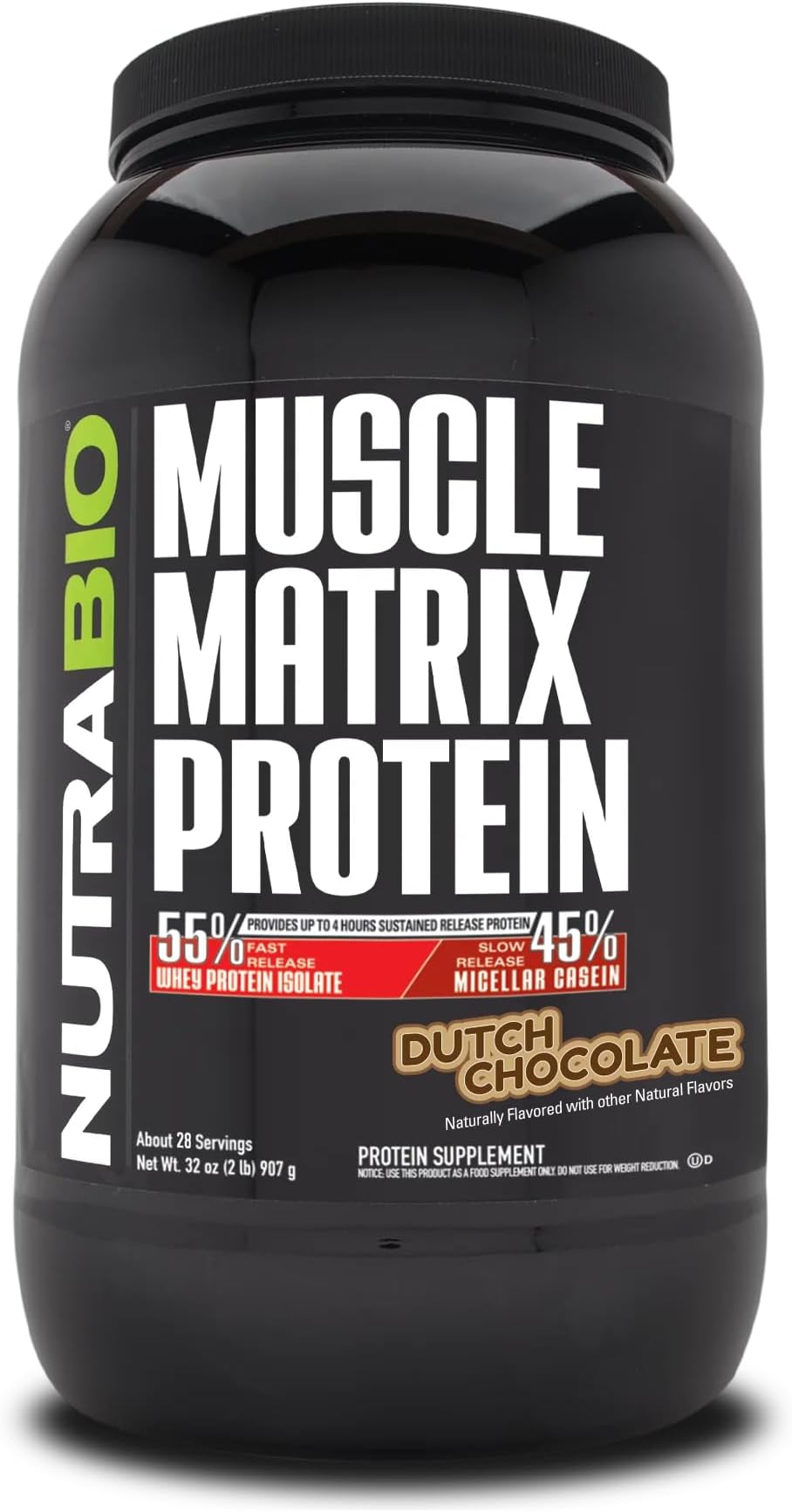 NutraBioMuscle Matrix Protein Powder - 25g of Protein Per Scoop - Whey Isolate and Micellar Casein Combo for Fast and Slow Release - Dutch Chocolate - 2 Pounds, 28 Servings