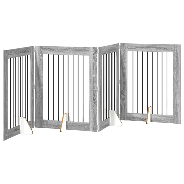 vidaXL Puerta para Perros Plegable con Soportes 2 uds. Sonoma Gris