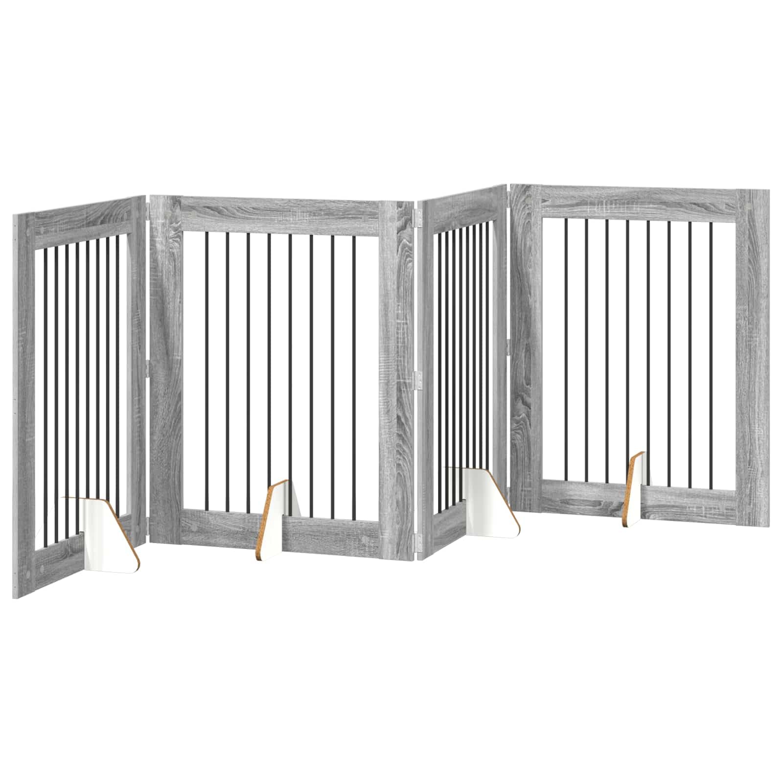 Hundeschutzgitter freistehend 4-teilig, 321x100cm Hundetor faltbar aus Metall & Holzwerkstoff, Welpenschutzgitter für Innenbereich, Absperrgitter Hunde Graues Sonoma