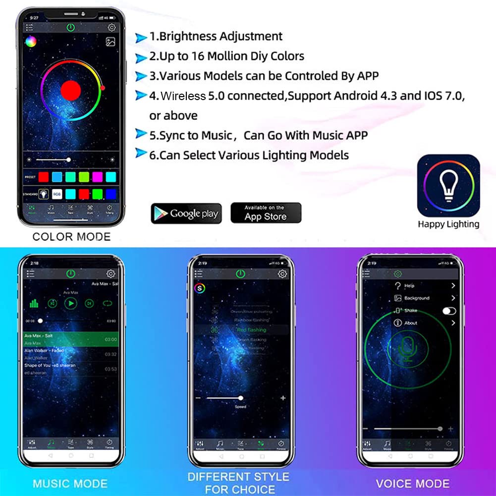 Amazon | 車用RGB LEDロックライト、15個のLEDライト、電話アプリ制御