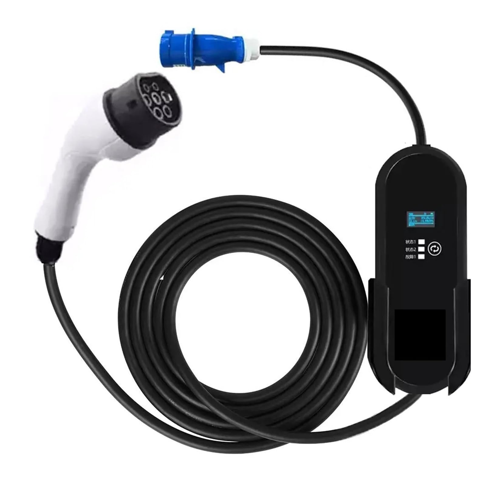 GUWIEYG Câble De Charge Type 2 CEE 22KW 32A Triphasé - 5 M Avec Affichage Digital Et Réglage De Courant - Pour Véhicules Électriques Et Hybrides - 3