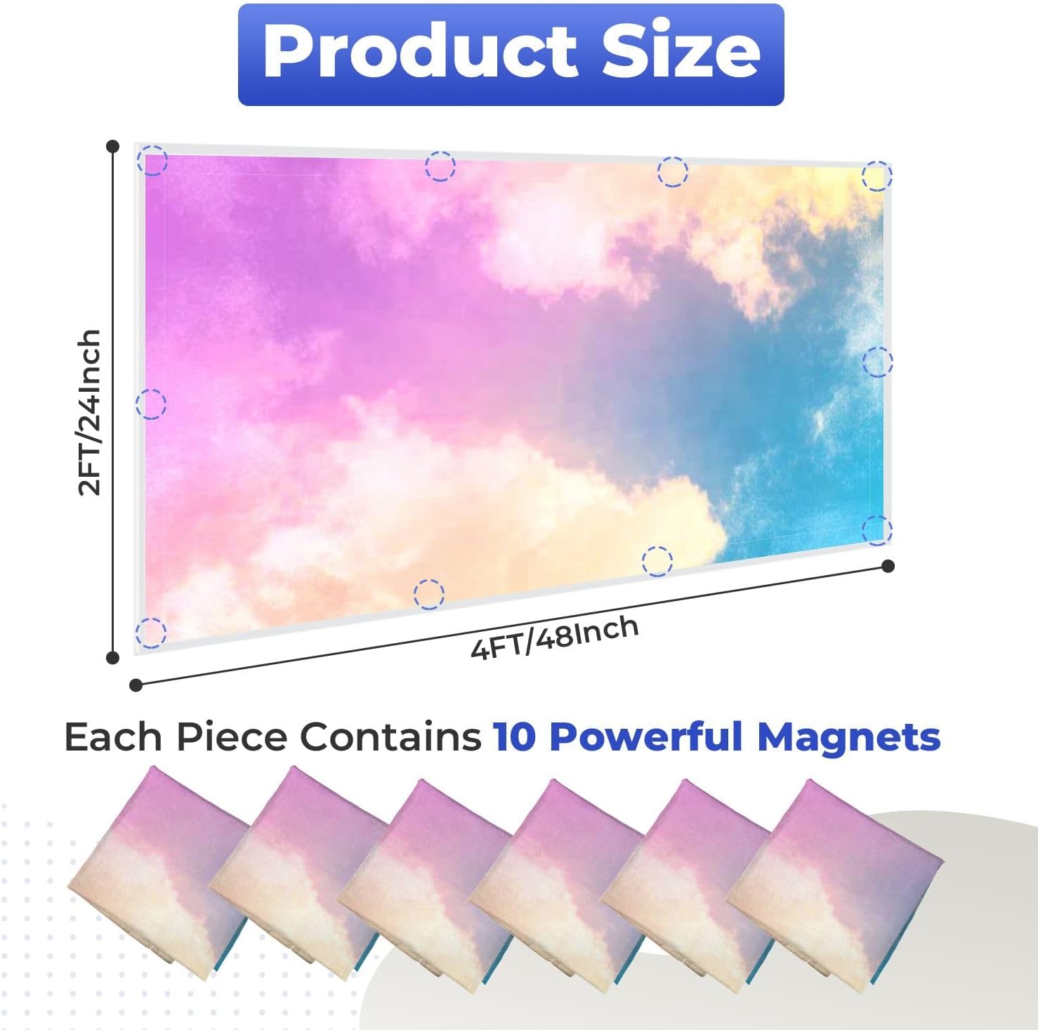 Fluorescent Light Covers for Ceiling Lights Cloud Sky Pastel Colored Easy to Install Magnetic Light Filter for Classroom Office Hospitals School Home Decor