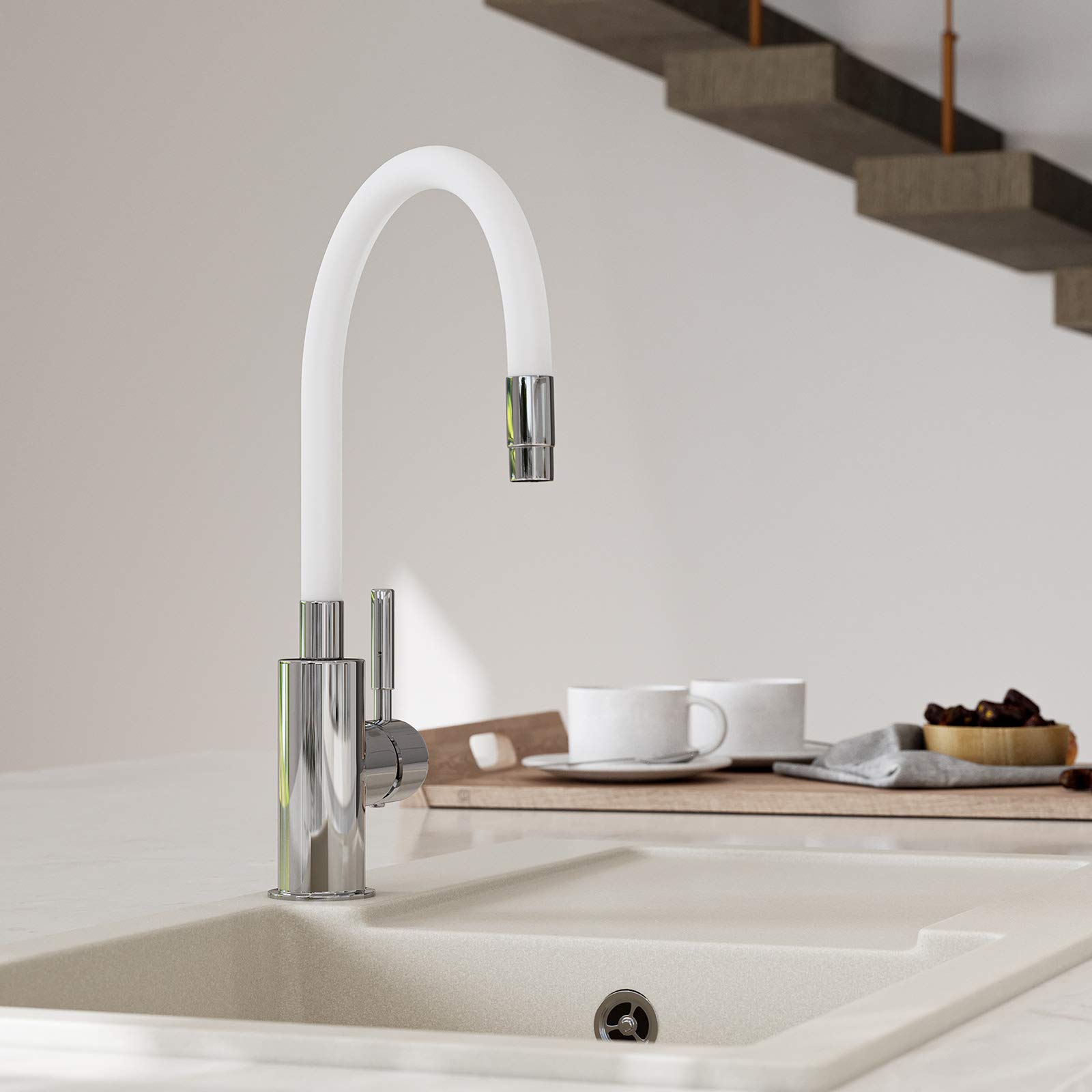 ZUMBA Robinet mitigeur de cuisine bec flexible blanc