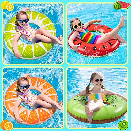 Image of 90shine 7-Pack Fruit Pool Floats Floaties: Inflatable Swim Rings & Beach Balls for Summer, Tropical Pool Party Decorations, Floating Tubes Toys for Kids Adults