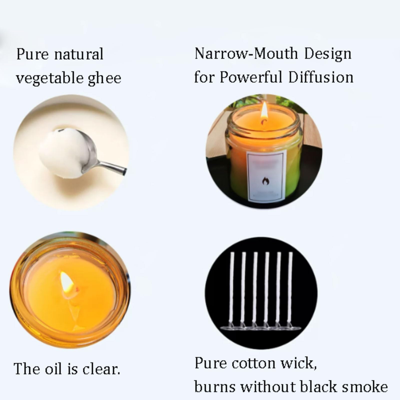 Exquisito Velas de cristal con aceite de citronela, hechas con ghee vegetal Natural y mecha de algodón, velas en tarro reutilizables for mujeres y hombres, 2 uds. meloso