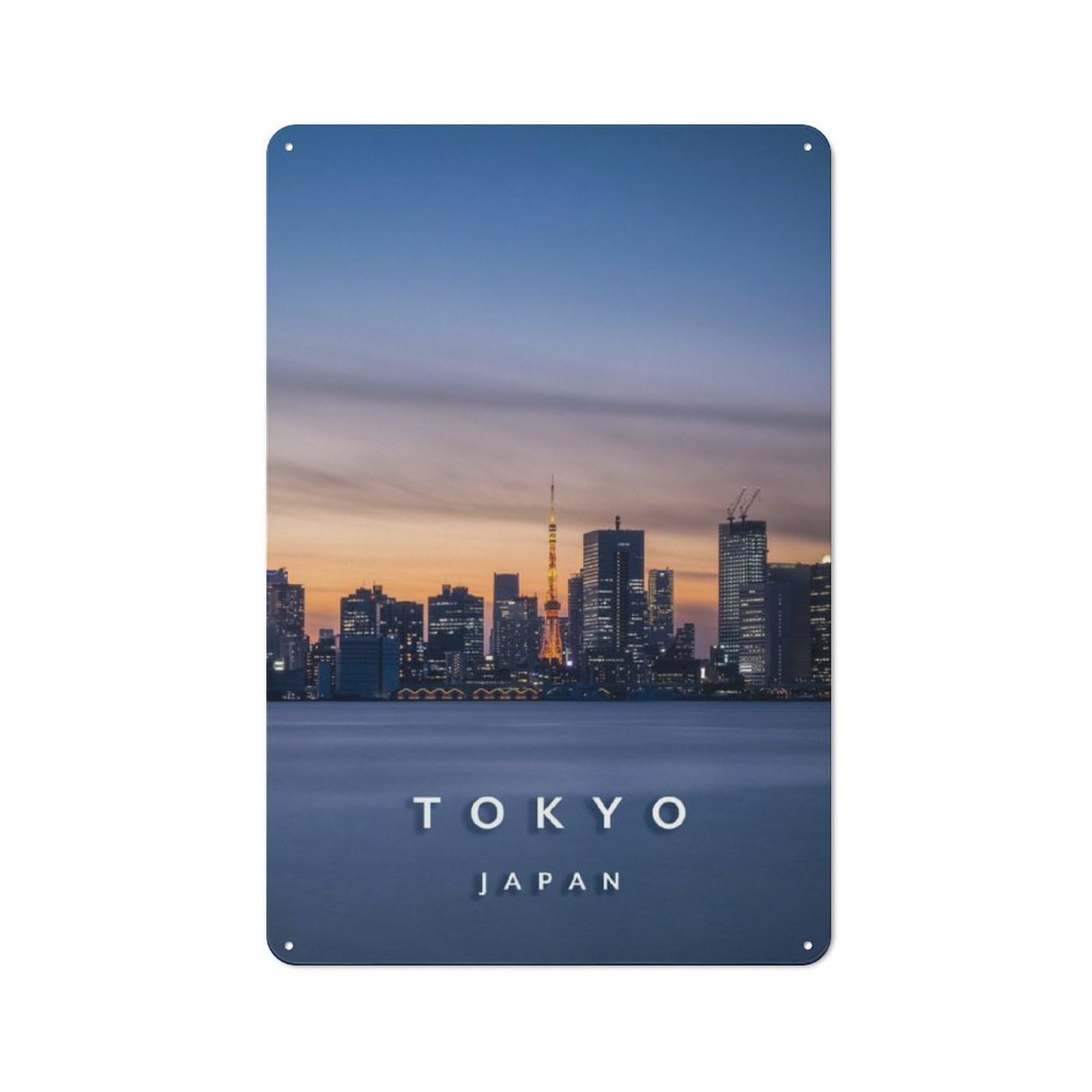 Junmoney Tokyo Skyline Tin Sign 30X20cm With For Workshop Wall, Rustic Decor, Autumn Room Decor For Fans Of Metal Wall Signs