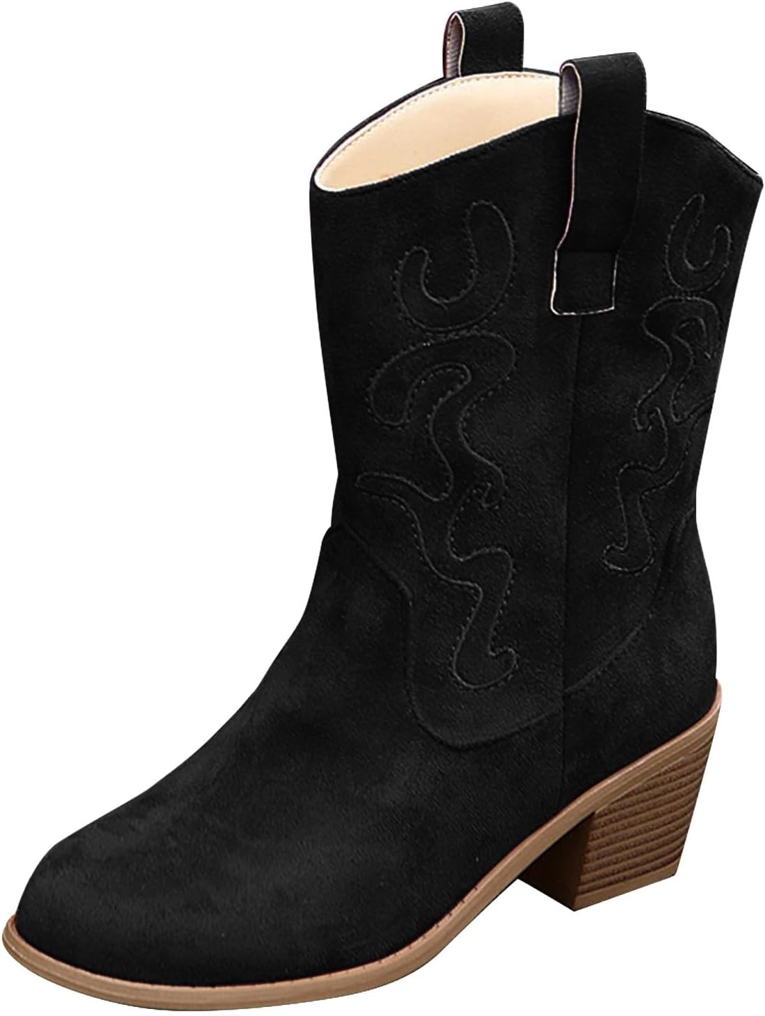 flat cowboy boots Cowboy Boots for Women Wide Calf Slip-on Waterproof Mid-Calf Cowgirl Boot Comfortable Pointed Toe Chunky Heel Embroidered Western Wedding Shoes women's mid calf boot