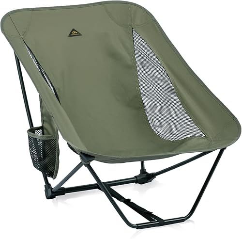 iClimb Low Ultralight Compact Camping Folding Chair with Side Pocket and Carry Bag