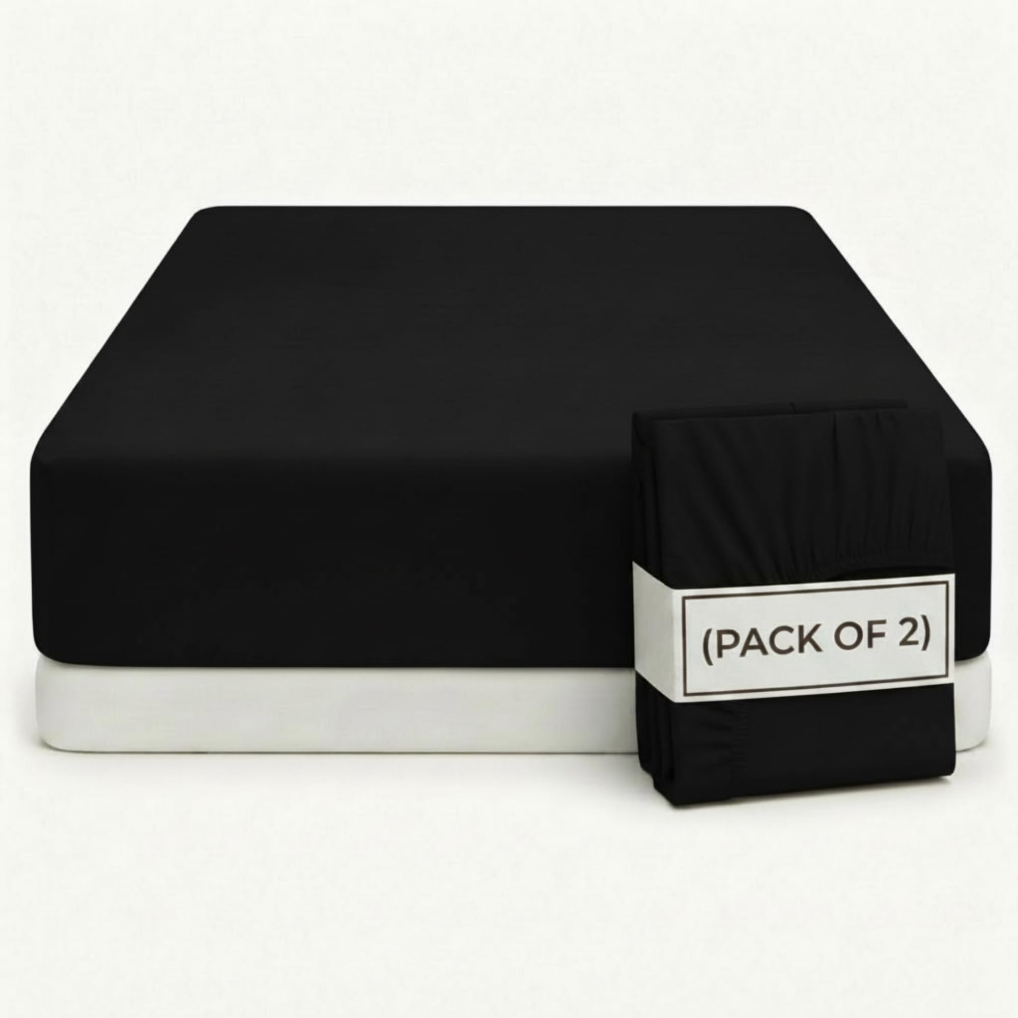 Q&H - 2x Double Bedding Fitted Sheet Black - Brushed Microfibre 30cm Deep Pocket Elasticated Fit - Easy Care Soft & Breathable - Washable Fade & Shrink Resistant Mattress Sheet