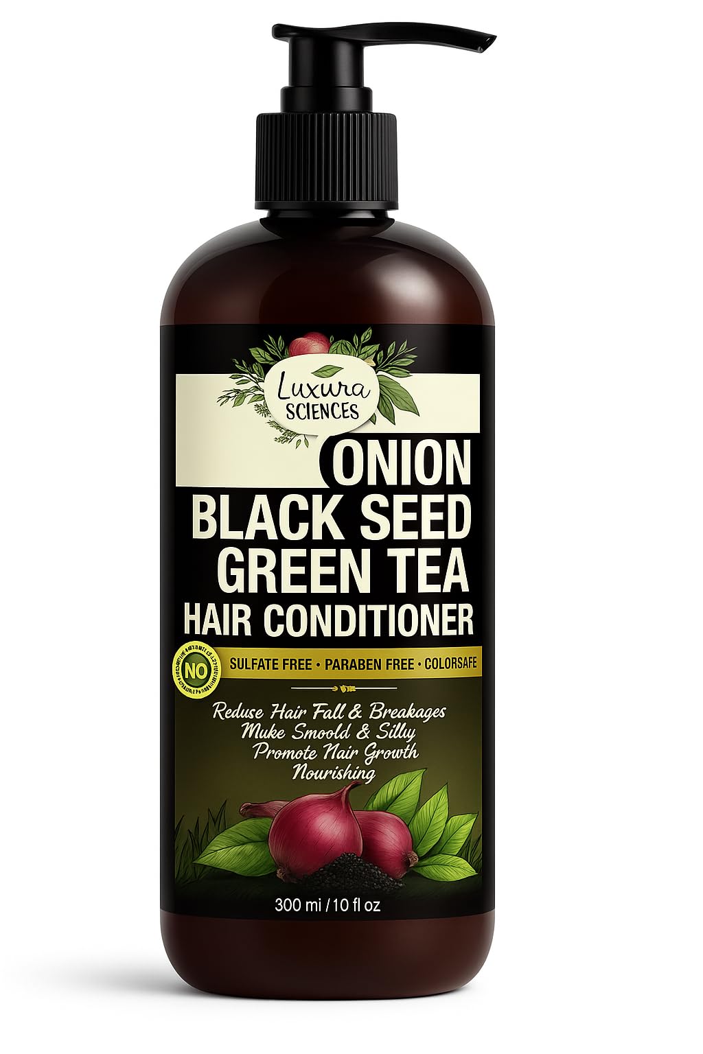 Onion Conditioner 300 ml SLS Sulfate Free Organic - Best Hair Conditioner for Damaged, Dry, Curly or Frizzy Hair-Thickening for Fine/Thin Hair, Safe for Color and Keratin Treated Hair