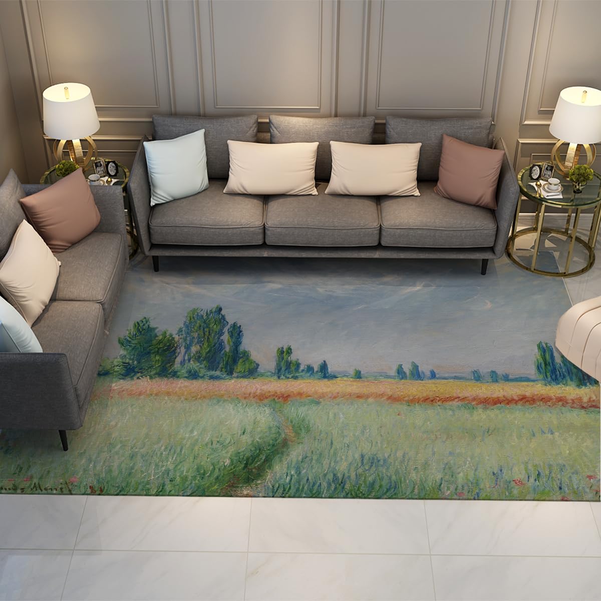 Tapis Monet Poplar Meadow lavable et antidérapant pour un salon sans perte