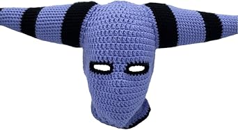 Peiiwdc Hat,Funny Horn Balaclava Cap for Women Men Halloween Face Mask Hat Handmade Warm FaceCover Hooded Hat