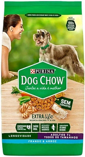 Purina Dog Chow Ração Dog Chow Adulto Longevidade 7+ Frango E Arroz - 15Kg Purina Idosos - Sabor Frango