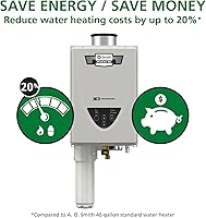 Vista 2 de A. O. Smith Tankless Water Heater Gas - On Demand Hot Water - Indoor - 8 GPM - Non-Condensing Natural Gas with X3 Scale Prevention Technology