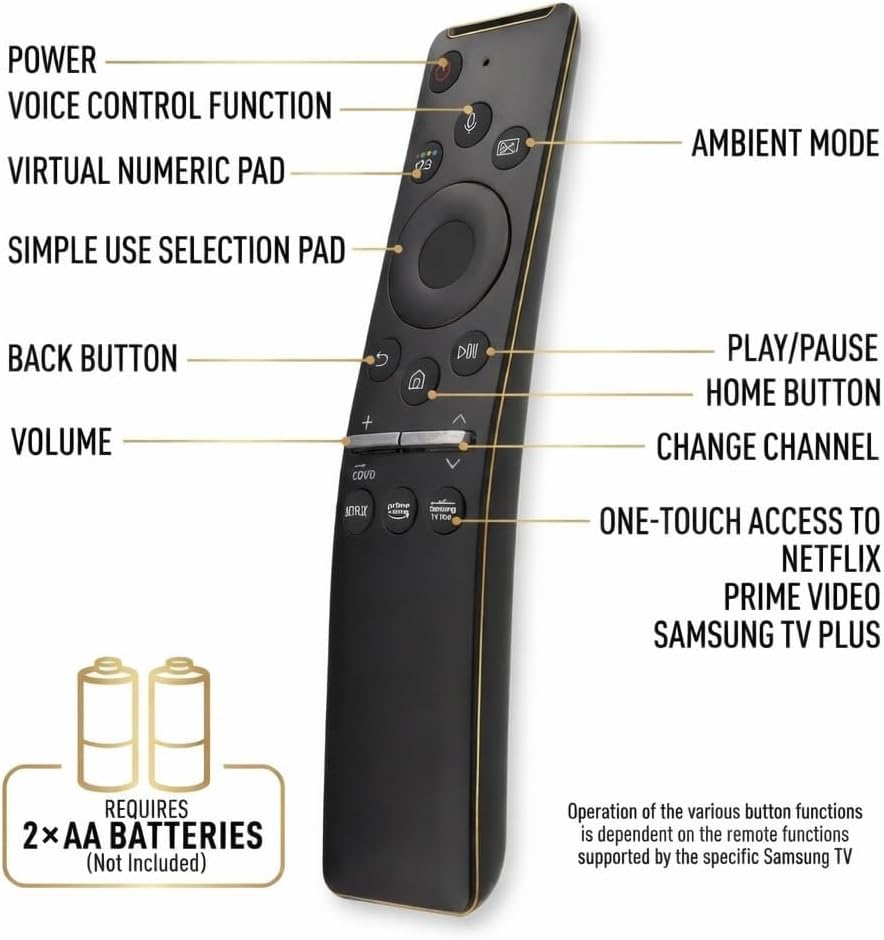 Replacement Remote Compatible with Samsung Smart TV - Universal Remote Control with Voice Search, Netflix, Prime Video, Compatible with 4K, QLED, OLED & Crystal UHD (Batteries Not Included)