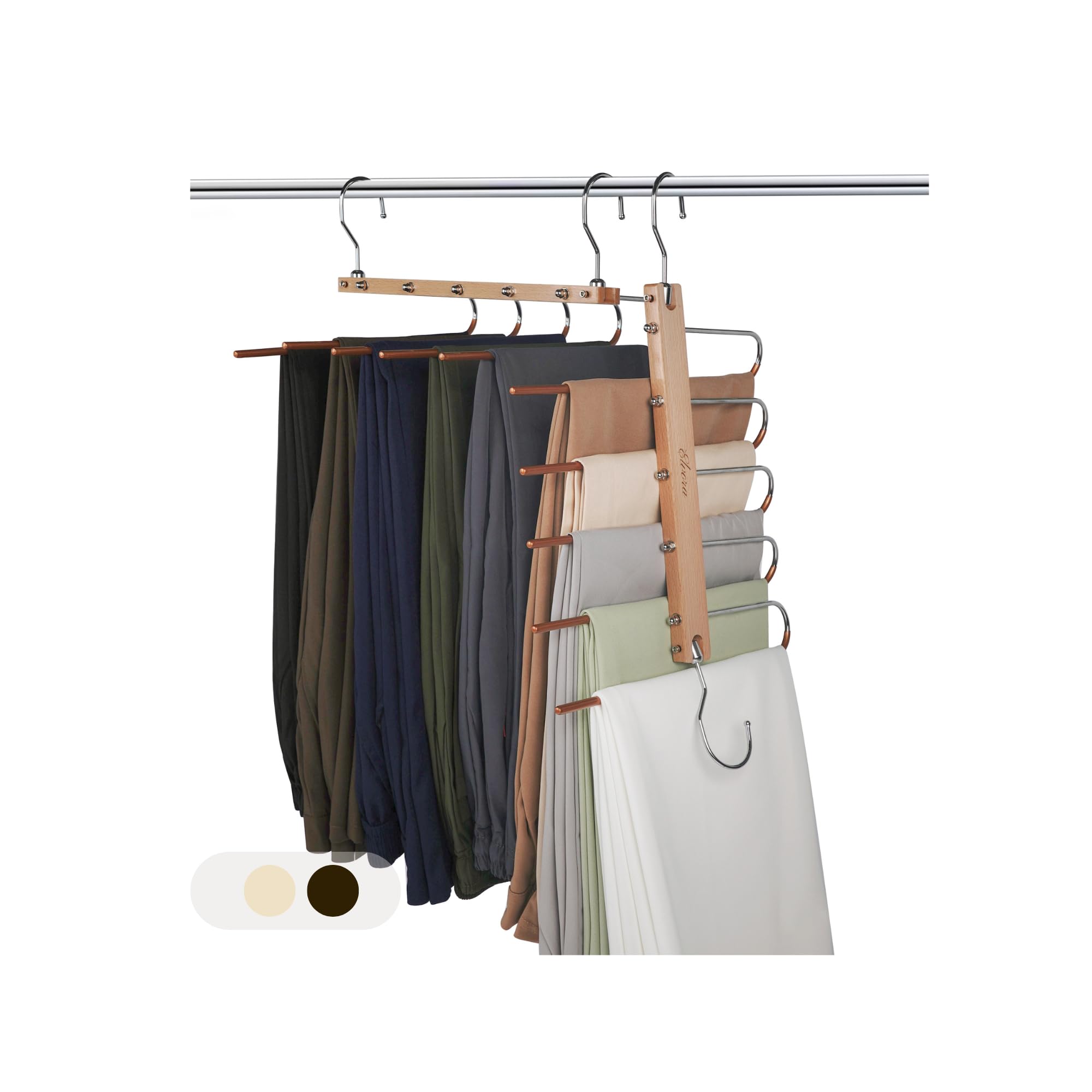 Hosenbügel, rutschfest, 2 Stück, platzsparend, mehrschichtig, multifunktionaler Kleider-Organizer für Hosen, Jeans, Schals, Röcke (Natur)
