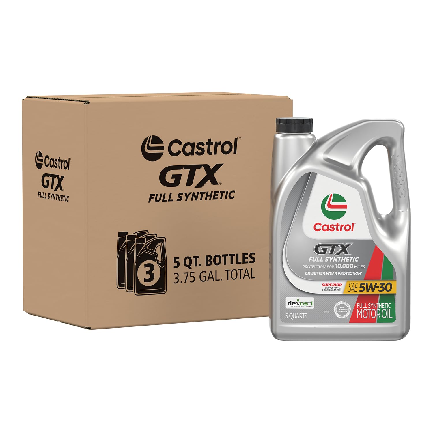 Castrol GTX Full Synthetic 5W-30 Motor Oil, 5 Quarts, Pack of 3