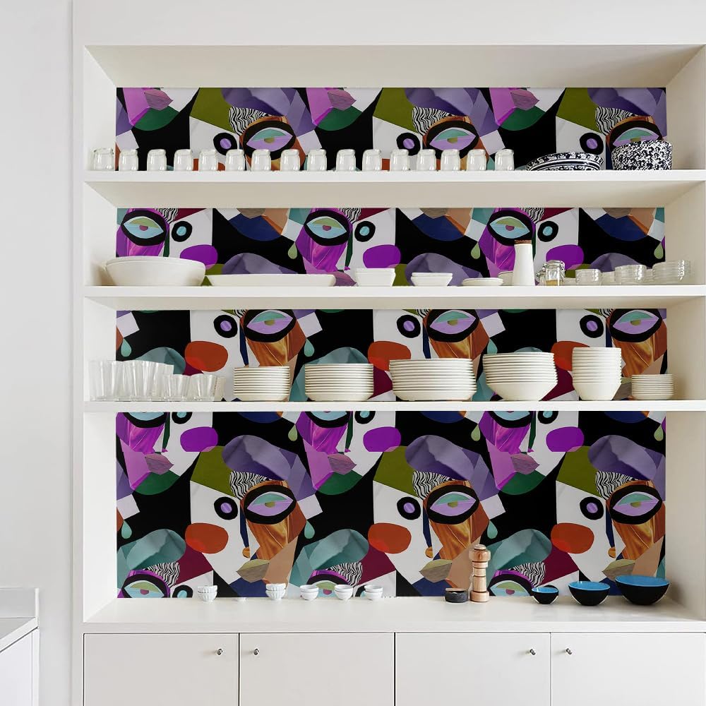 Modern Abstarct Human Face Purple Art Peel and Stick Wallpaper Easy Peel Off Contact Paper Stick on Adhesive Wall Paper for Bathroom Waterproof Renter Friendly
