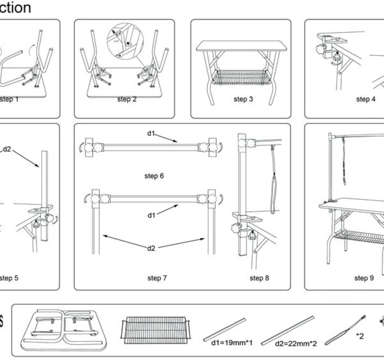 42-inch Pet Cat and Dog Grooming Table, Folding Pet Grooming Table, Pet Supplies, Stainless Steel Frame, Rubber Pads, Adjustable Arms and Clamps, Silver Gray