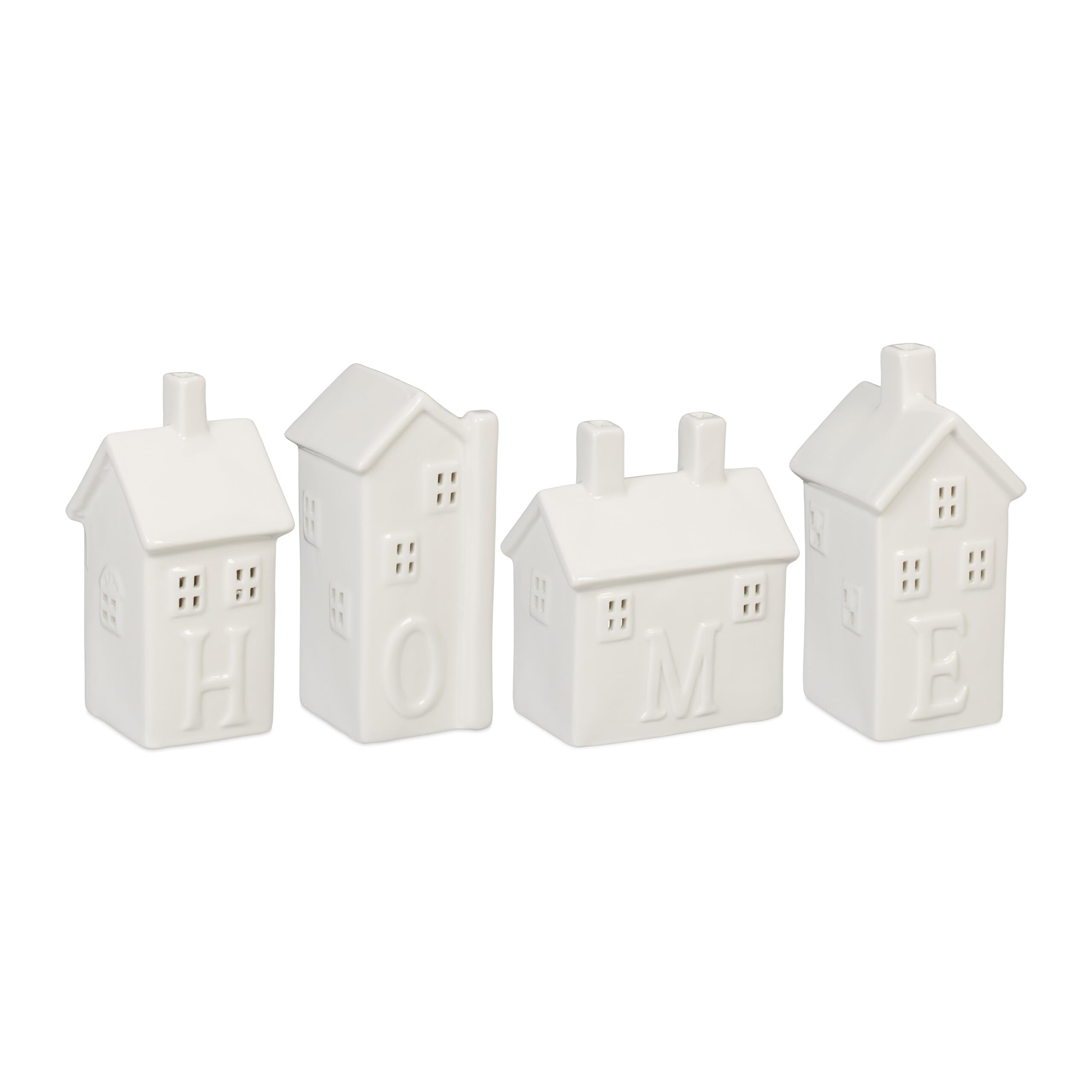 Relaxdays Ceramiczny domek na podgrzewacze, 4 świeczniki na 1 podgrzewacze, z napisem domowym, biały, 6 cm