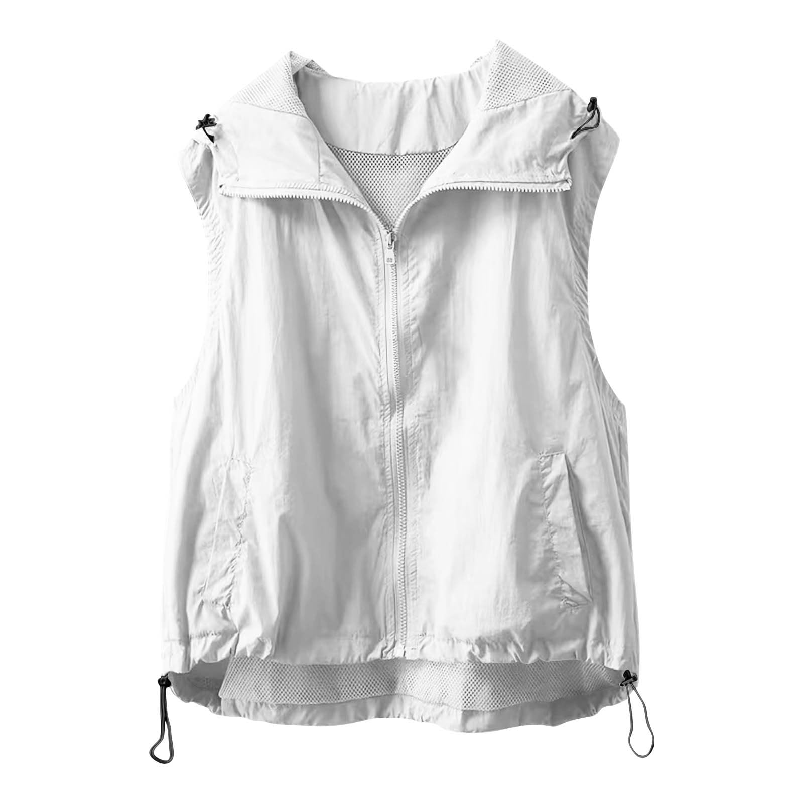 Generisch Weste Damen Sommer Jacke Leicht Sommerweste Ärmellose Sommerjacke mit Kapuze Damenwesten Stehkragen Sportweste Outdoor Sportjacke Dünne Kapuzenjacke
