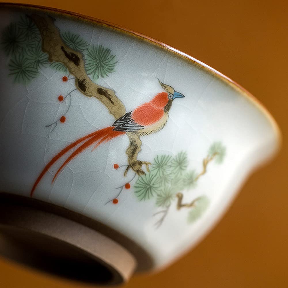 Elegancki chiński ceramiczny zestaw do herbaty wzór ptaka Gaiwan i miska wysokiej jakości akcesoria do herbaty do dekoracji domu dla entuzjastów herbaty i kolekcjonerów
