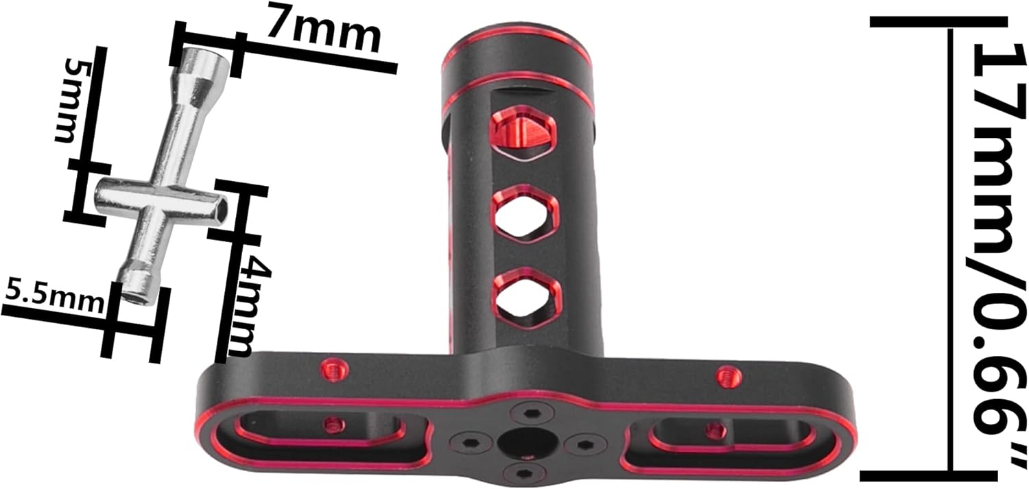 RC Car Tool 17mm Hex Adapter Wheel Wrench w/ 4mm 5mm 5.5mm 7mm Hex Socket Wrench Compatible with Traxxas Axial Arrma HSP Redcat Tamiya ECX HPI 1/8 1/10 1/12 Car Truck (Red)