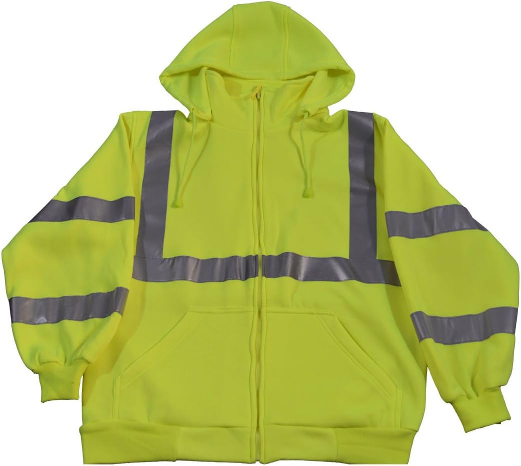 Petra Roc LSWS-C3-M ANSI Class 3 Zip-up Sweat Shirt with Detachable Hood And Zipper Closure, Medium, Lime