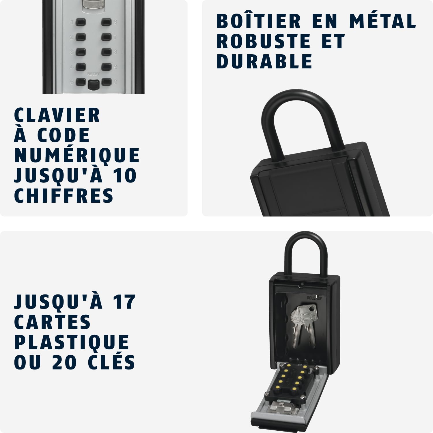 ABUS KeyGarage 777 - Boîte à clés avec anse pour la fixation - avec code de touche - pour clés ou petits objets de valeur - noir-argenté