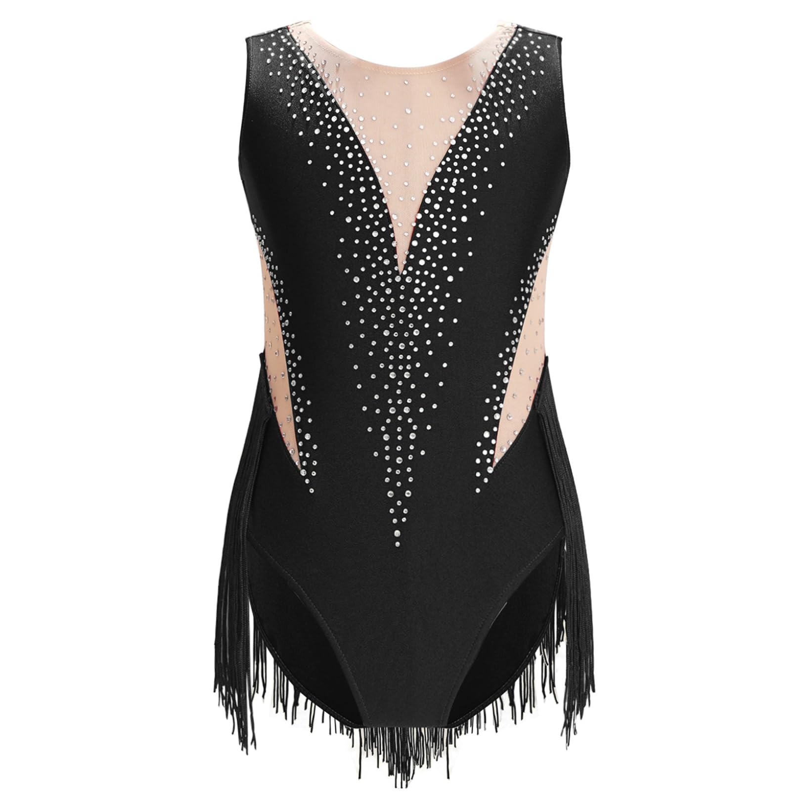 Oyolan Dziecko Dziewczyna Trykot Gimnastyka Łyżwiarstwo Taniec Latynoski Leotard Bez rękawów Rhinestone Pogrubiony Kostium 5-16 lat