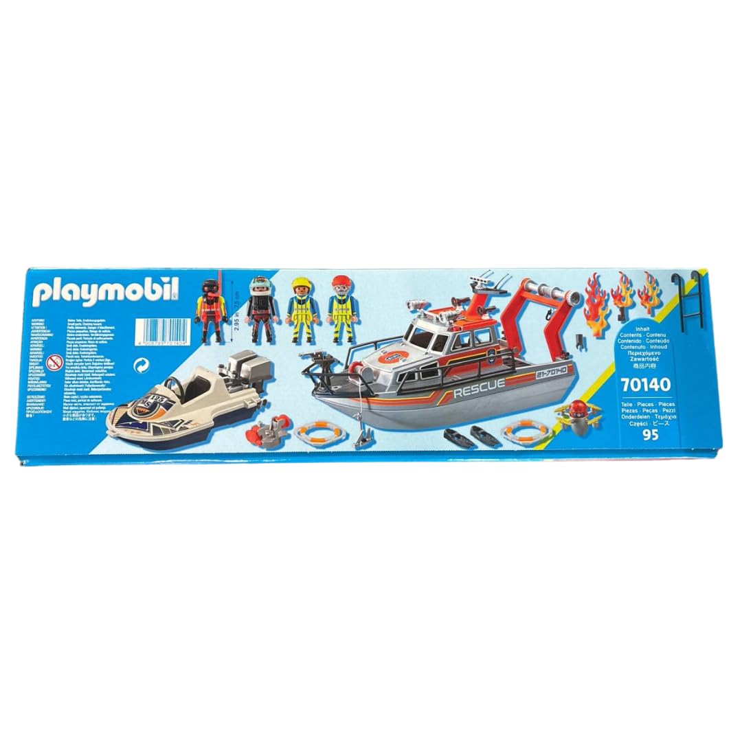 PLAYMOBIL City Action 70140 Rescate marítimo: Operativo de extinción de Incendios con Barco de Rescate, Juguetes para niños a partir de 4 años