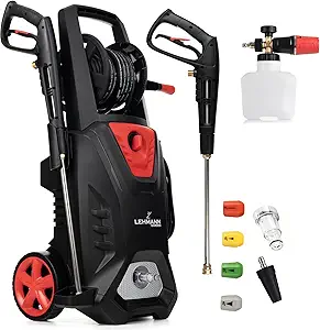 Lehmann LGAPW-3019 Profi Hochdruckreiniger mit Induktionsmotor, 3000 W, Ansaugfunktion, 492 l/h Fördermenge, 12 Meter Schlauch, Kompakter Flächenreiniger mit Reinigungsmittelbehälter inkl. Zubehör