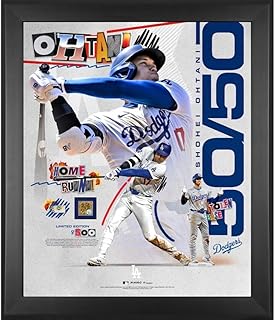 MLB公式 大谷翔平 ロサンゼルス・ドジャース 50/50クラブ フレーム付きレコードコラージュ - 限定版500個、使用済みの土と野球の一部を含む、20cm x 24cm