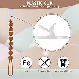 4-Pack Silicone Pacifier Clips with One-Piece Beads for Baby Boys and Girls - Flexible and Rust-Free Holders for Teething Relief and Baby Essentials, Safe for Newborns (Brown)