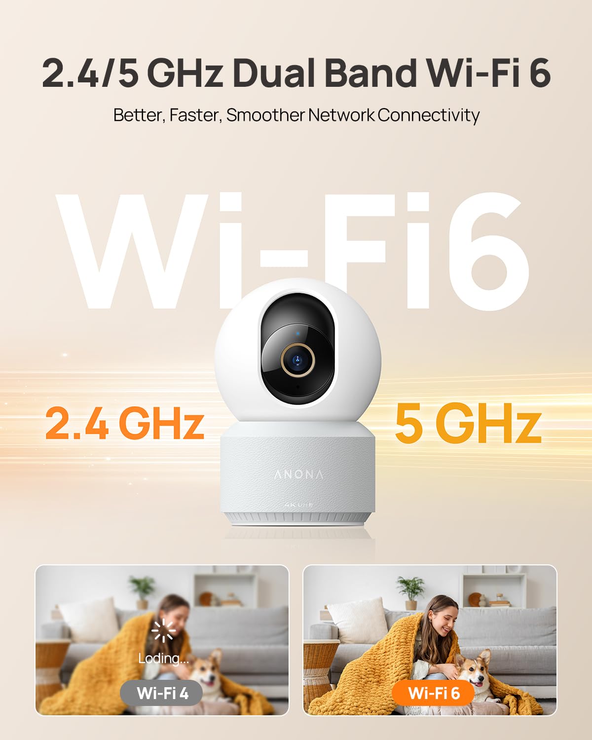 Anona Cámara 4K UHD para interiores con tarjeta SD de 64 GB, cámara de seguridad para mascotas/perros/bebés con aplicación de teléfono, giro panorámico de 360°, Wi-Fi 6 de 2.4G/5G, seguimiento