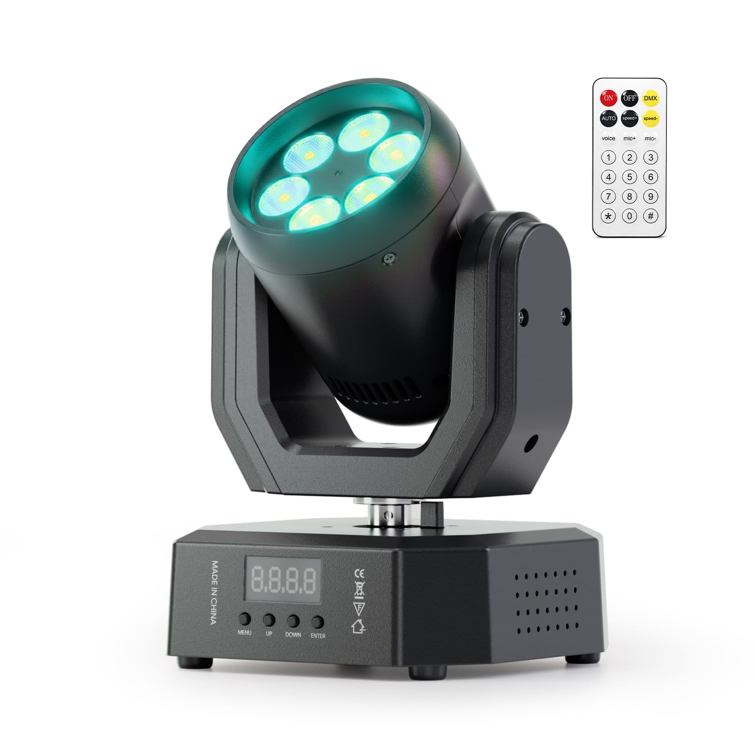 Mini 30W Beam Lyre LED Tête Mobile Lumière de Fête, 6 LED RGBW Jeux de Lumiere avec Télécommande Angle de Faisceau de 25° Stroboscope Commande Vocale pour Mariages Bar Discothèques Noël