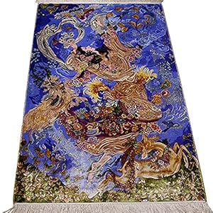 RUG 3×4.5ft handgemaakte zijde tapijt met Perzisch klassiek myth-verhaal patroon in paars voor studie of woonkamer Ouzyu…