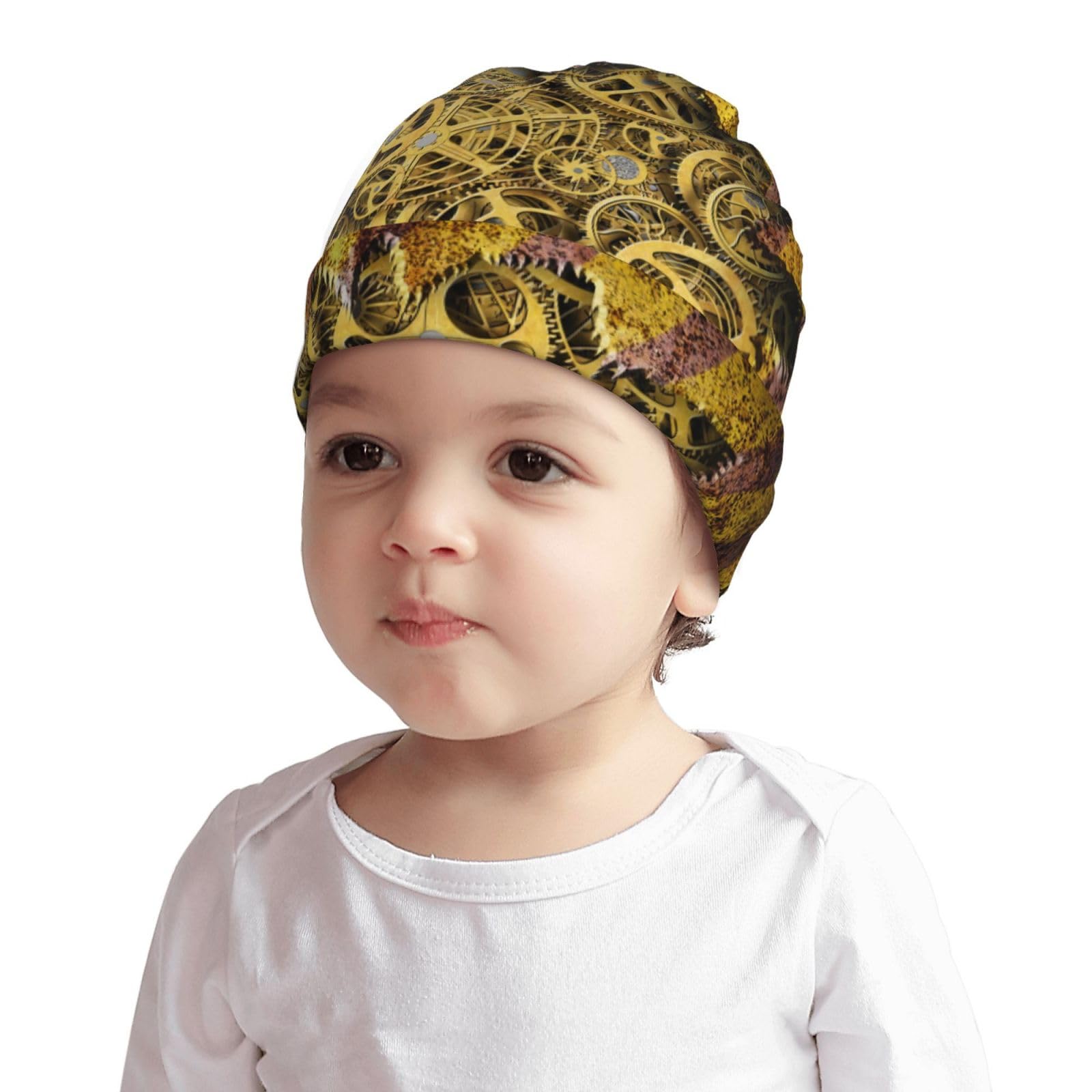 Cool Steampunk Gears Pattern Kids Beanie Hats Warm Knit Beanie Cap Skull Caps Gifts Decor for Boys Girls White