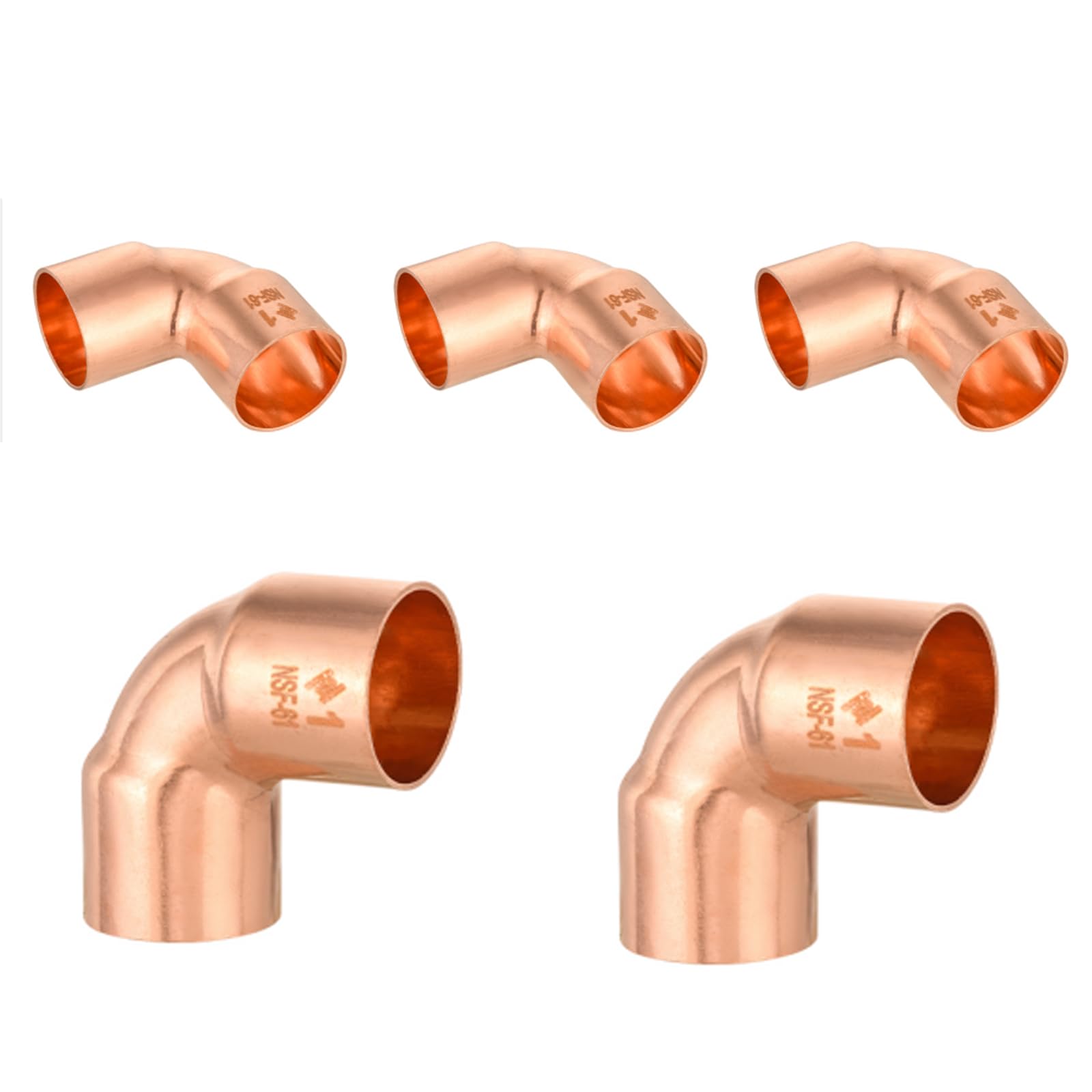 Paquete de 5 Codos de Cobre de 90° GUOFIS de 1 Pulgada C x 1 Pulgada C, Codos de Radio Corto LF con conexión de Soldadura para Uso residencial y Comercial (COPPER049)