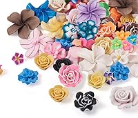 KISSITTY 50pcs Handmade Polymer Clay 3D Floral Beads - Assorted Plumeria Flower Spacer Beads for DIY Jewelry Necklace Bracelet Crafts