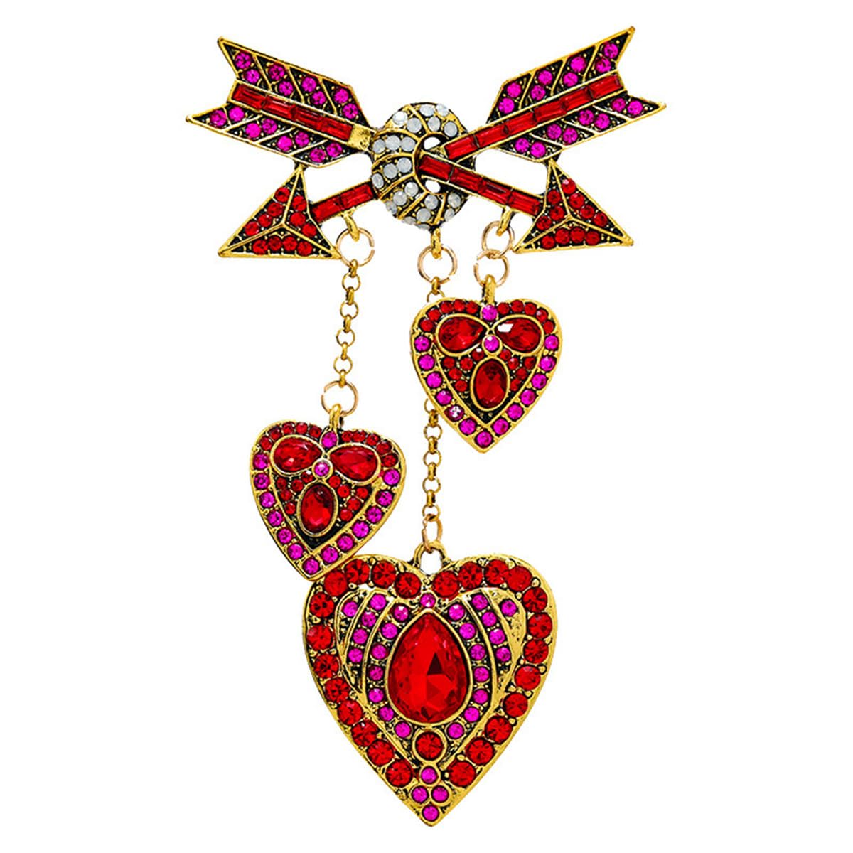 Rhinestone Heart Love Arrow Brooch Pin for Women Girls Alloy Gold-Toned Fashion Crystal Statement Brooches Lapel Pins Dainty Dress Accessories Holiday