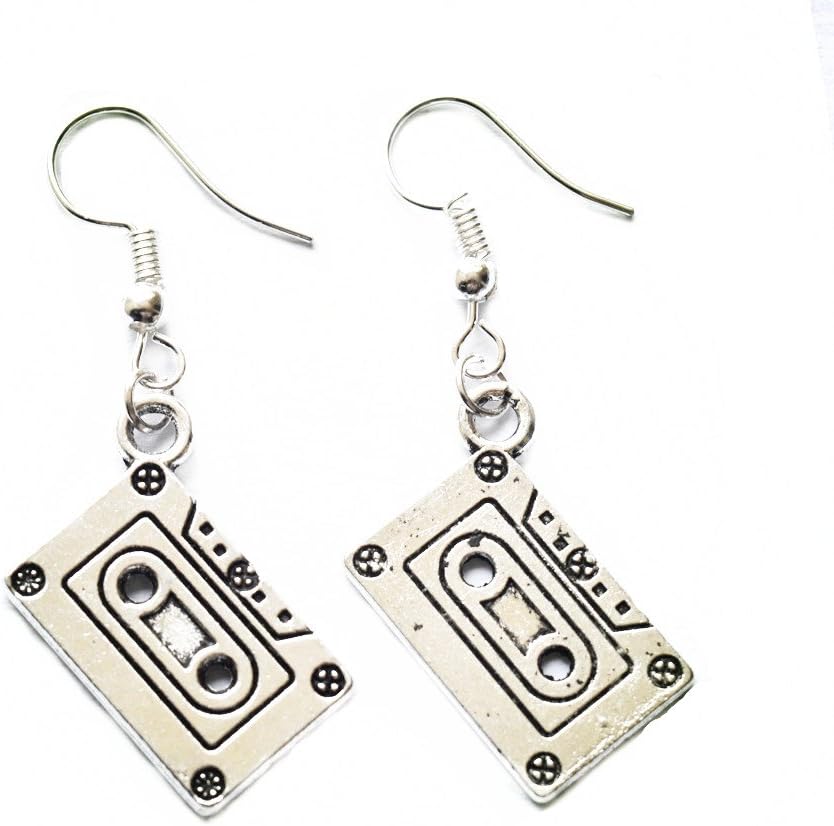 Cassette Earrings - Retro Mixtape Funky Jewelry - White Cubic Zirconia Stones - Adult Female - 1 Count