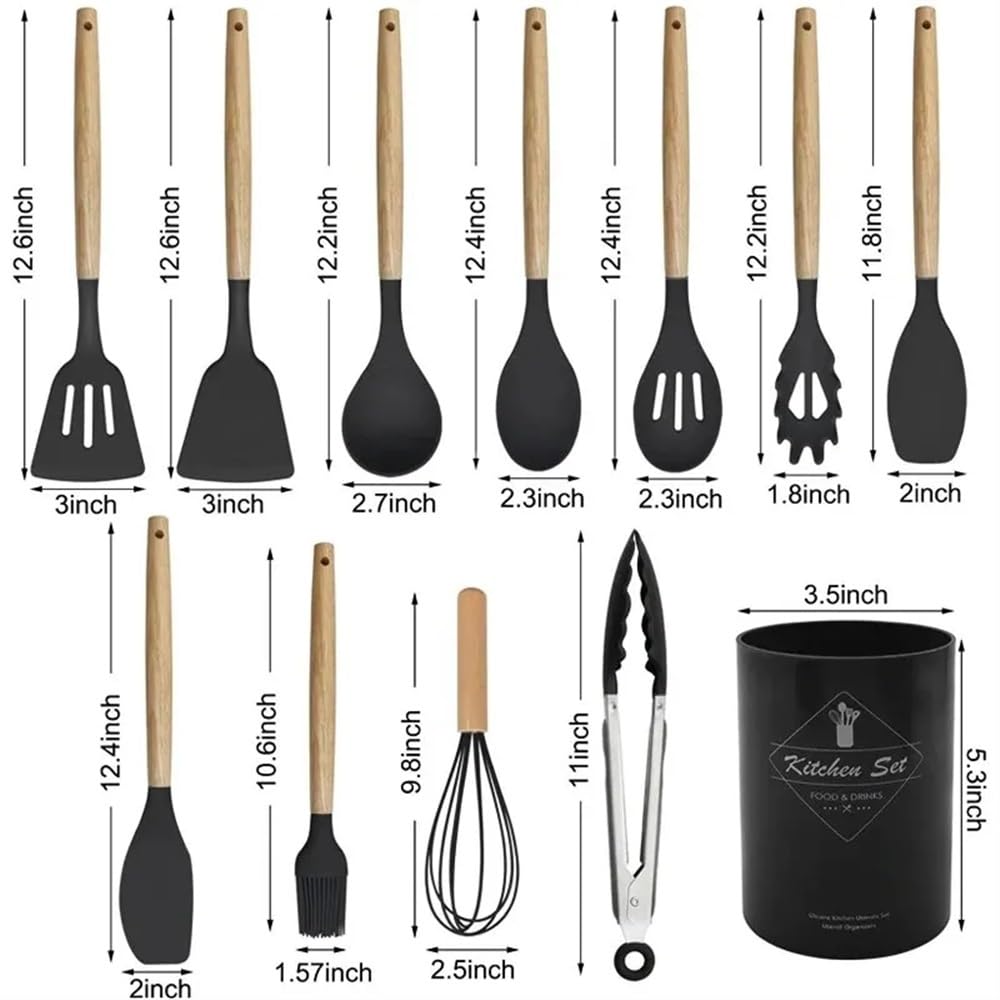 Set di utensili da cucina in silicone, 12 pezzi, antiaderenti, resistenti al calore, utensili da cucina, utensili da cucina