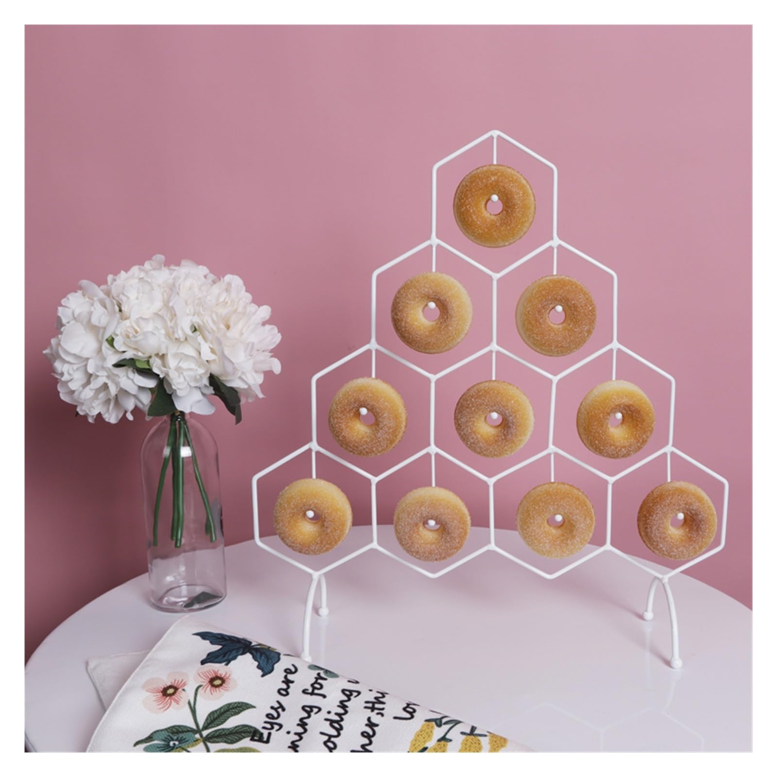 Soporte para Tartas Decoraciones de Mesa de postres de Boda Arte del Hierro Donut Estante de exhibición de Pan Accesorios de pastelería(Pink)